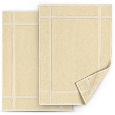 Imagem de Pearl Linens Pacote com 2 tapetes de banho de algodão laváveis 50 x 76 cm - Conjunto de tapetes de banheiro macios e absorventes, não tapetes de banheiro após o chuveiro, tapete de banheira felpudo