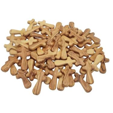 Imagem de Mini cruz de segurar/cuidar de madeira de oliveira (2,8 polegadas), conjunto de cruz de oração e meditação conforto de madeira de 18 peças de Jerusalém, grão