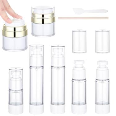 Imagem de Segbeauty Conjunto de pulverizador de loção a vácuo, 7 peças, frascos de bomba sem ar, tamanho de viagem, frasco vazio dourado sem ar para cremes, frasco de spray de névoa fina a vácuo recarregável