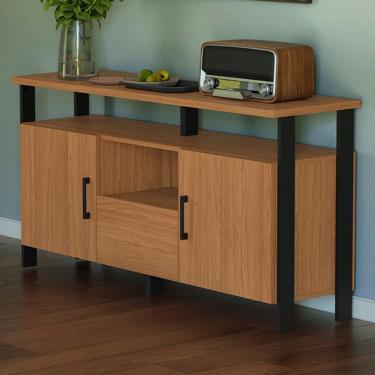 Imagem de Balcão Buffet 2 Portas 1 Gaveta 100% Mdf F44 Freijó/Preto Fosco - Pradel