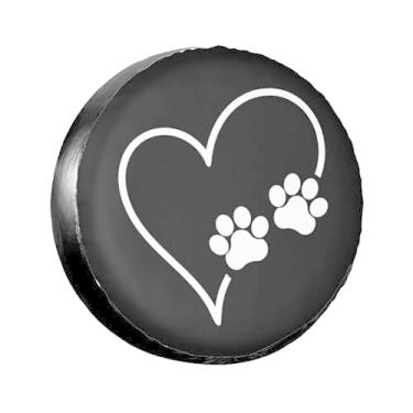 Imagem de LOJAOGON Heart Paws Capa de pneu sobressalente para cães e gatos protetores de roda à prova de poeira capa de pneu para trailer, trailer, areia muitos veículos 43.2 cm