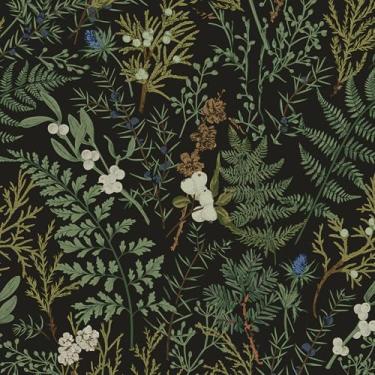 Imagem de Cismmy Papel de parede removível Boho 17,32 × 1,000 cm floral para quarto banheiro fácil de retirar papel de parede papel de contato do locatário verde escuro