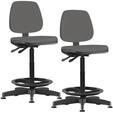 Imagem de Kit 02 Cadeiras Caixa Alta Giratória Job Tecido Sintético Cinza - Lyam