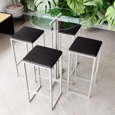 Imagem de Conjunto Mesa Alta Bar Bistrô Redonda Vidro 4 Bancos Estofado Industri