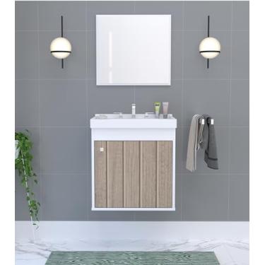 Imagem de Kit Gabinete Armario para Banheiro 100% MDF com Cuba - Veneto Branco 40cm (BERLIN)