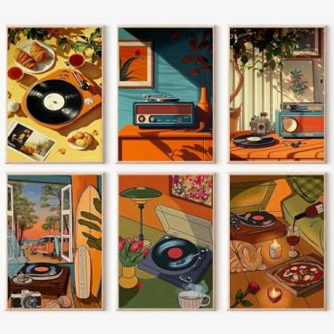 Imagem de JATOK Pacote com 6 kits de pintura por números para adultos, kits de pintura para iniciantes em tela colorida, pintura de desenho de pigmento acrílico fácil DIY para decoração de parede de casa