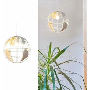 Imagem de Candeeiro pendente nórdico moderno criativo luz pingente metal globo moldura lâmpada pendurada mapa-múndi padrões luminária E27 (verde claro)