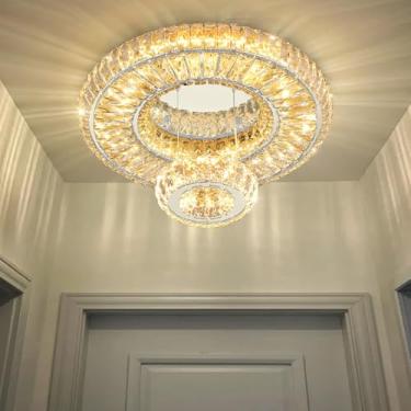 Imagem de Lustres de cristal modernos de 50 cm para sala de estar, luminárias de teto reguláveis de LED para montagem embutida para quartos, hall de entrada, corredor, entrada prata