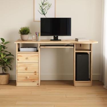 Imagem de IDIMEX Escrivaninha Mesa de Escritório 140 cm Computador Rústica Madeira Natural Bob Mesa Trabalho Home Office com Nicho