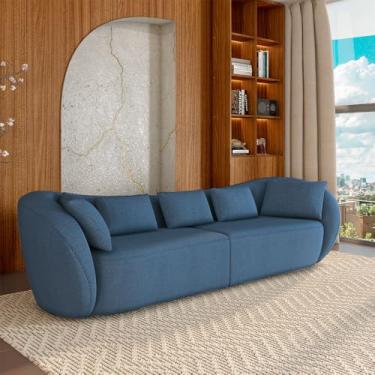 Imagem de Sofá Bipartido Sala de Estar Diamond 212cm com Almofadas Soltas Linho Azul G52 - Gran Belo