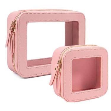 Imagem de Conjunto de bolsas de maquiagem FFPaw Clear Small & Large Pink para mu