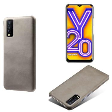 Imagem de Capa para vivo Y20 2021,Proteção contra quedas,Casca de volta de cor sólida simples,Design de couro de imitação de plástico-Gray