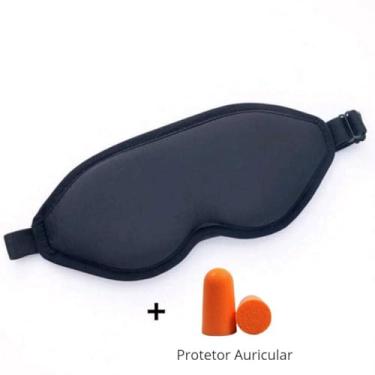 Imagem de Máscara Tapa Olho Confortável 3D Design Da Asa Do Nariz À Prova De Luz Sem Pressão Material Frio Espuma Macia - PREM(1,Preto + PROTETOR AURICULAR)