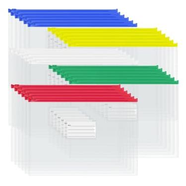 Imagem de Haploon 50 envelopes transparentes com zíper de poliéster (tamanho carta A4) - Pastas de documentos de plástico reutilizáveis resistentes com bolso para etiquetas | Bolsa impermeável com zíper para