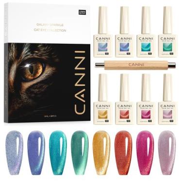 Imagem de Conjunto de esmaltes CANNI Cat Eye Gel 9 mL x 8 com ímã e base/camada 