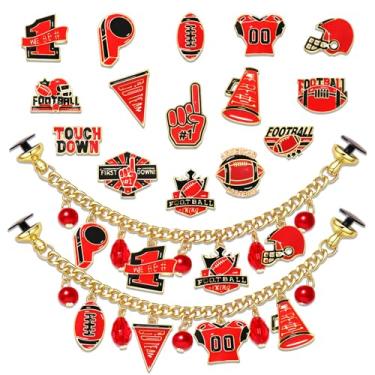 Imagem de YAHPERN 17 peças de pingentes de sapato de futebol para tamanco vermelho preto decoração de sapatos de dia de jogo corrente para mulheres meninas futebol mãe acessórios essenciais lembrancinhas de