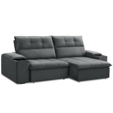 Imagem de Sofá Retrátil Reclinável Para Sala 3 Lugares 230cm Zayn F04 Veludo Cinza Escuro - Lyam Decor