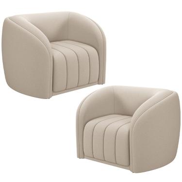 Imagem de Kit 2 Poltronas Decorativa Para Sala Lazio M03 Veludo Bege - Lyam Decor