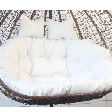 Imagem de Almofada para cadeira de balanço de rede, apenas almofada, almofada para cadeira de ovo duplo, luxuosa, para uso ao ar livre, vime, cadeiras de ovo, para 2 pessoas, pátio, quintal, varanda (branca)