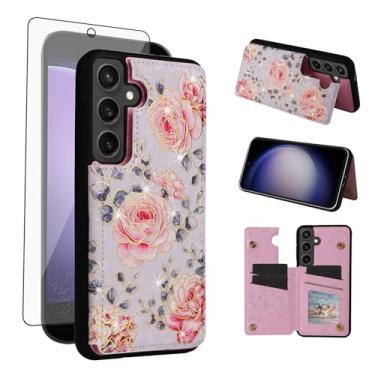 Imagem de Asuwish Capa de telefone para Samsung Galaxy S24 FE 5G carteira celular com protetor de tela de vidro temperado flor luxuosa porta-cartão de crédito suporte suporte S 24 EF AI S24FE 24S mulheres