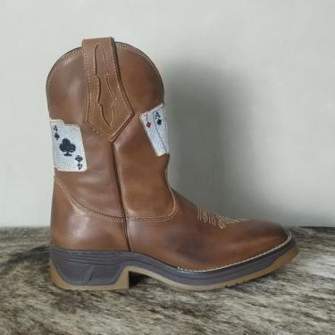 Imagem de Bota Texana Masculina Couro Cano Alto Solado Jump Baralho - Paint Hors