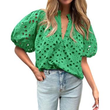 Imagem de Blusa feminina BTFBM, casual, de verão, vazia, verde