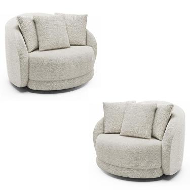 Imagem de Kit 2 Poltronas Decorativas Base Giratória Galáxia com Almofadas Boucle Branco G45 - Gran Belo