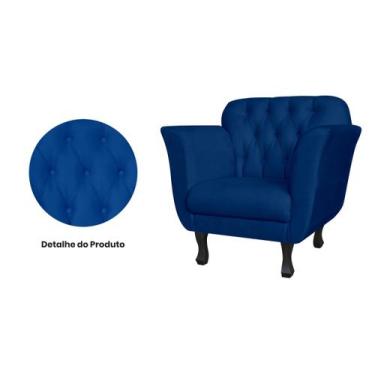 Imagem de Kit 2 Poltronas Decorativa Dália Suede Azul Marinho Pés Madeira Mz Dec