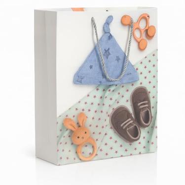 Imagem de Sacola De Presente Baby com Glitter 32x26x10cm – Tema Infantil Para Chá De Bebê E Nascimento (Azul - Toquinha)