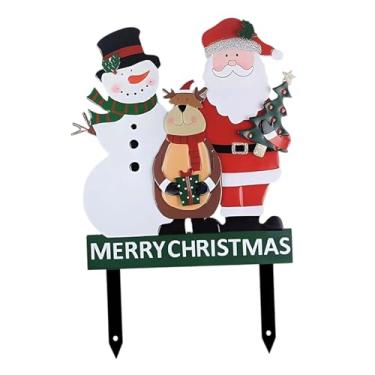 Imagem de Fenteer Placa de Natal para quintal, decoração criativa de Natal ao ar livre, rena, Papai Noel, boneco de neve, placa para gramado, calçada, quintal, pátio