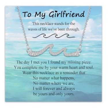 Imagem de EPIRORA Presentes para ela, colar de onda de prata para mulheres, joias de aniversário de aniversário, Natal, ideias de presente para melhor amiga, irmã, mãe, filha, Latão, Zircônia cúbica