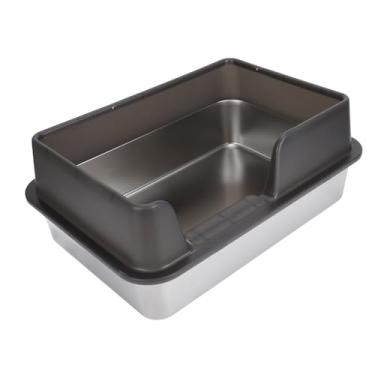 Imagem de lyrlody Caixa de Areia Fechada, Caixa de Areia Coberta de Aço Inoxidável Com Tampa, Design de Entrada Lateral, Animais de Estimação Pequenos a Médios para Gatos, Coelho, Cobaia (S preto)