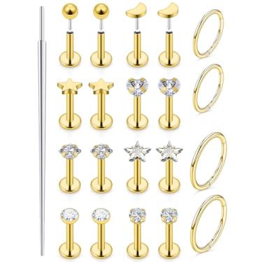 Imagem de Uzgtvy 20G 18G 16G Labret lábio sem rosca Medusa Monroe piercing de nariz joias aço cirúrgico mordidas de cobra anéis de lábio costas planas push in cartilagem tragus helix conch brinco de 6 mm, 8 mm