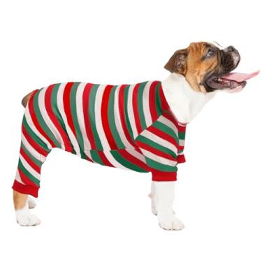 Imagem de Pijama listrado de algodão para cães, macacão respirável e confortável para filhotes e gatos, pijamas de Natal para cães pequenos e grandes, macacão para meninos e meninas
