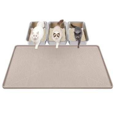 Imagem de Lorvain Tapetes de areia para gatos, 114,3 x 76,2 cm, tapete de silicone extra grande para caixa de areia, tapete de armadilha de areia fácil de limpar, macio para patas de gatinho, impermeável, à