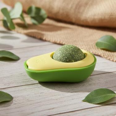 Imagem de Abacate 360º, Brinquedo Interativo para Gatos, Verde e Amarelo, Plástico com Catnip Natural, Sistema Giratório, 6x5x4 cm