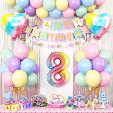 Imagem de Decorações de aniversário: adorável tema de arco-íris de 8º aniversári