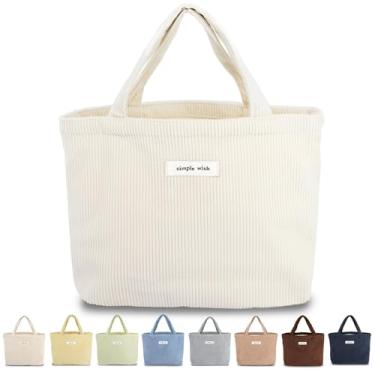 Imagem de Sminra Bolsa pequena de veludo cotelê bíblia mini bolsa casual diária feminina bonita estética, Branco creme, Colorido