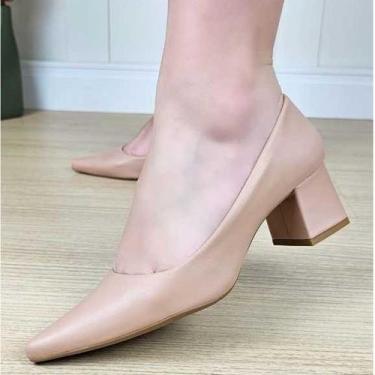 Imagem de Scarpin Feminino Bico Fino Moda Evangélica Salto Bloco Grosso Casual C