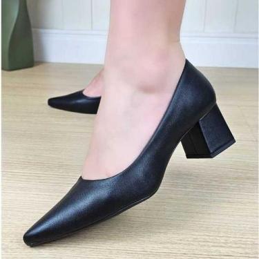 Imagem de Scarpin Feminino Bico Fino Moda Evangélica Salto Bloco Grosso Casual C