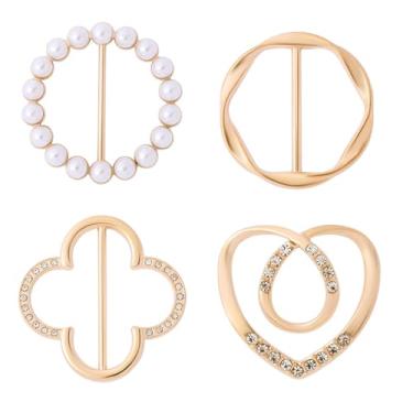 Imagem de 4 peças de clipe de anel de cachecol para camiseta clipes de gravata para roupas femininas, anéis de cachecol e slides para cachecóis de metal redondo cachecol fivela dourada clipe de nó de camisa