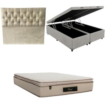 Imagem de Cama Box Baú Bipartida Blindada com Colchão Cloud Molas Ensacadas C/Pillowtop 32cm + Cabeceira Botonê (CORINO CINZA, King)