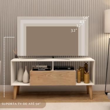 Imagem de Rack Para Sala De Estar 1.30m Cor Branca Suporte Para TV e Organização de Eletrônicos Design Moderno