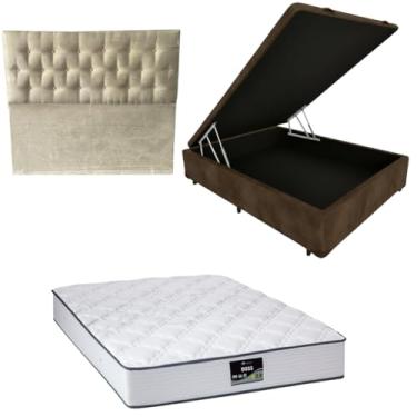 Imagem de Cama Box Baú Blindada com Colchão Doss Molas Ensacadas 30cm + Cabeceira Botonê (SUEDE MARROM, Casal)