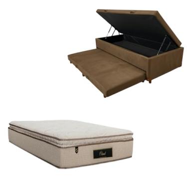 Imagem de Cama Box Baú Solteiro com Auxiliar (Bicama) + Colchão Cloud Molas Ensacadas C/Pillowtop 32cm | Kit Completo com Cabeceira Botonê Opcional | Diversas Cores (2, SUEDE MARROM, SEM CABECEIRA)