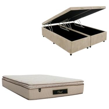 Imagem de Cama Box Baú Bipartida Blindada com Colchão Cloud Molas Ensacadas C/Pillowtop 32cm (SUEDE BEGE, Casal Bipartido)
