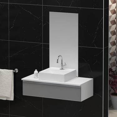 Imagem de Conjunto Gabinete Banheiro JOY 80cm (gabinete + cuba + espelheira) (Branco/Cinza)