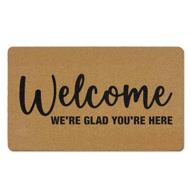 Imagem de EGBTL Tapete de porta engraçado Welcome Coir para ambientes externos, Welcome We're Glad You're Here Tapete de porta da frente de entrada externa, capacho engraçado entrada interna para decoração de