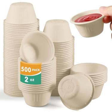Imagem de OasisSN Copos de suflê compostáveis, biodegradáveis feitos de bagaço, à prova de vazamento e resistentes para molhos, curativos, amostras (natural)