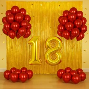 Imagem de Kit Festa Completo Metalizado | Balões Números 40cm + Cortina 2m | Decoração Profissional Econômica(DOURADO/VERMELHO)